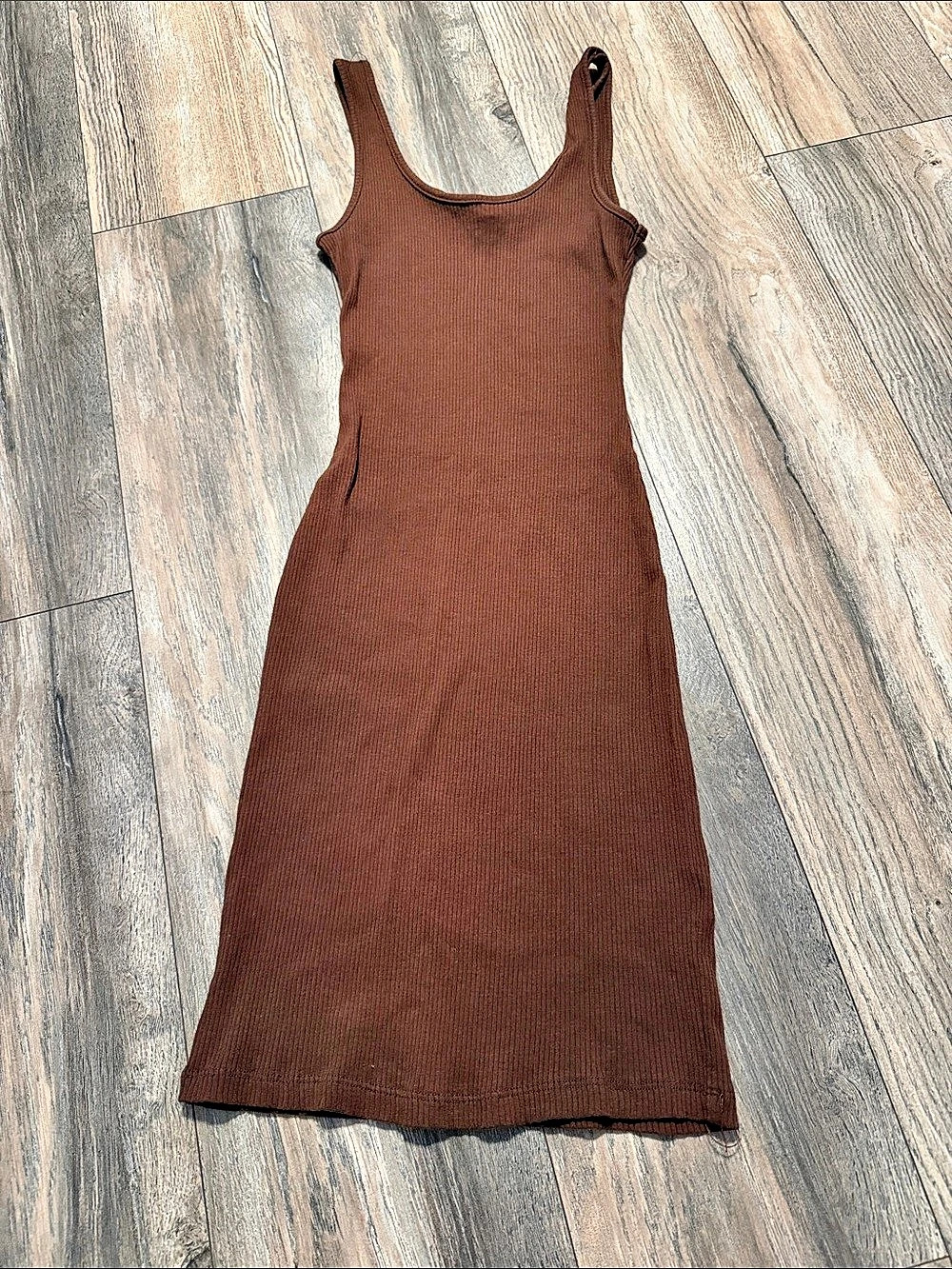 ambiance Ribbed Tank Midi Dress in Brown Size Small